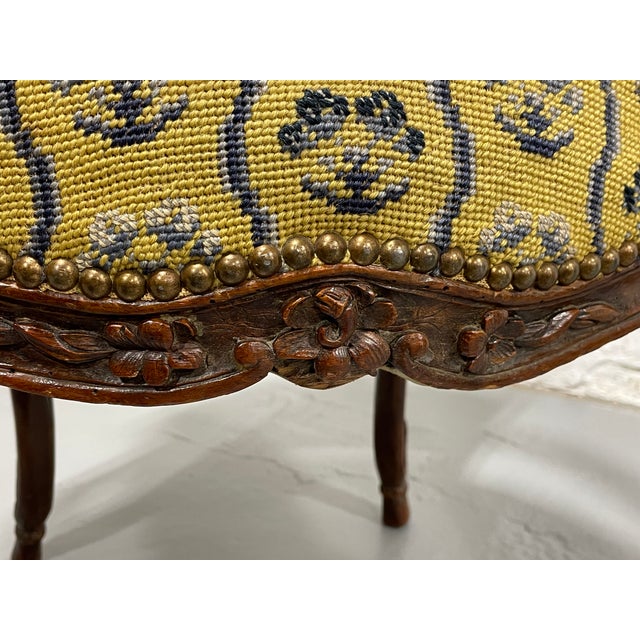Yellow French Antique Walnut Louis XV Armchair, C. 1770 For Sale - Image 8 of 12