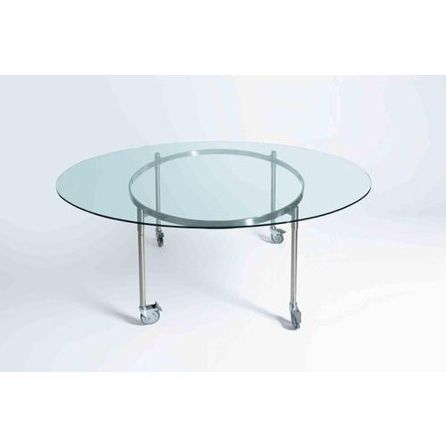 Modernist Glass and Steel Occasional Table on Castors, Italy, 1970s For Sale - Image 6 of 7