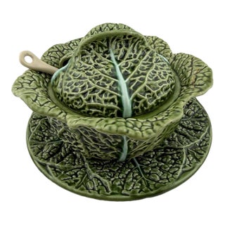 Vintage Costa Pereira Majolica Portugal Cabbage Leaf Tureen For Sale