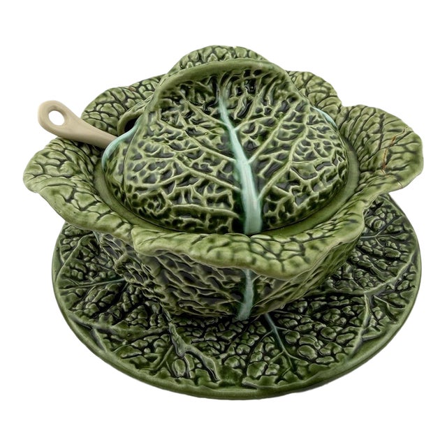 Vintage Costa Pereira Majolica Portugal Cabbage Leaf Tureen For Sale