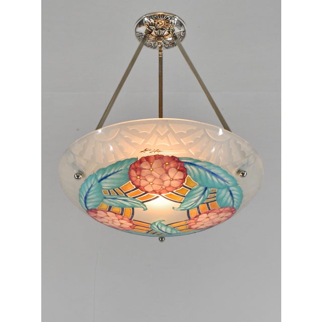 Art Deco French Art Deco Pendant Light by Loys Lucha - 1930 Chandelier France For Sale - Image 3 of 14