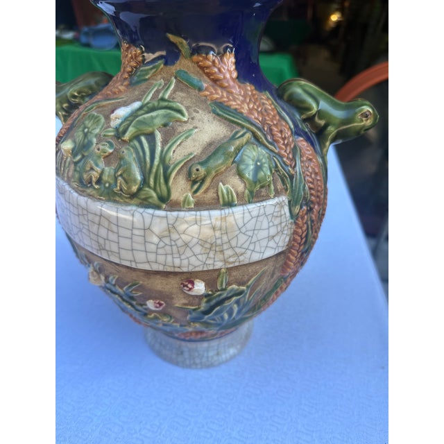 Brown Large Ceramic Vintage Jar With Frog Details- Condition Issue For Sale - Image 8 of 8