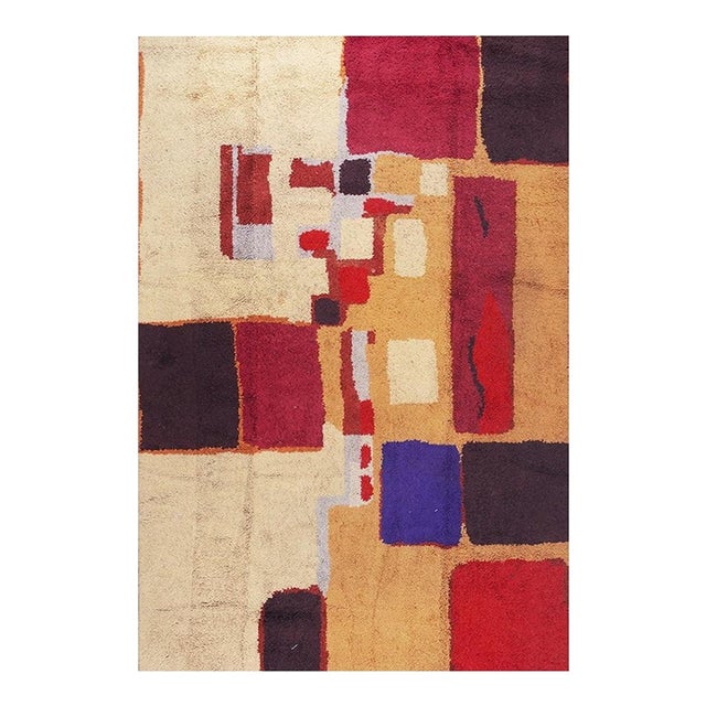 1920s Multicolor Geometric Modern Antique European Art Deco Room Sized Wool Rug For Sale