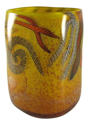 Biomorphic Sea Creature Fossil Citrine Hand Blown Glass Square Vessel Vase Cache Pot by Kenny Walton