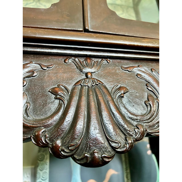 Queen Anne Carved Mahogany Vitrine Display Cabinet For Sale - Image 3 of 16