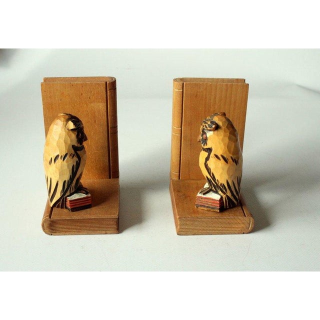 1950s 1950s Handcarved Wooden Vintage Owl Bookends - Pair For Sale - Image 5 of 7