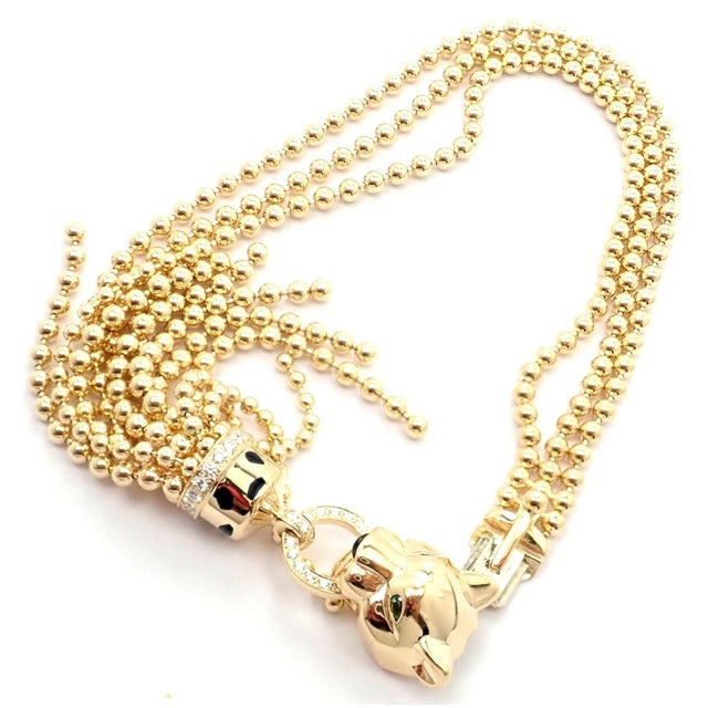 Panthere De Cartier Panther 18k Yellow Gold Diamond Tsavorite Bracelet For Sale - Image 9 of 12