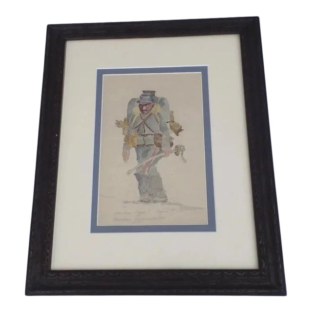 Early 20th Century Portrait of a French Soldier Watercolor Painting, Framed For Sale