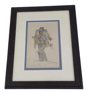 Early 20th Century Portrait of a French Soldier Watercolor Painting, Framed