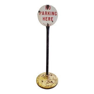Circa 1920 Porcelain No Parking Sign by Burdick Enamel Sign Co For Sale