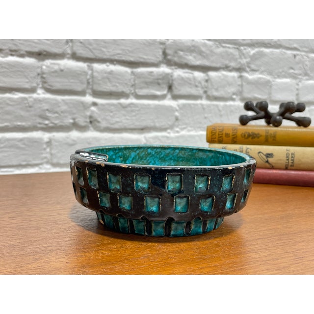 Mid Century Modern Ceramic Turquoise Ashtray Bowl by Bitossi, C. 1960's For Sale - Image 4 of 10