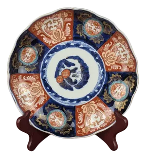Japanese Imari Porcelain Plate with Flora and Fauna Decoration, Late 19th Century