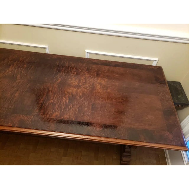 1910s 1910s Imperial Grand Rapids Carved Solid Walnut Trestle Table For Sale - Image 5 of 12