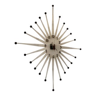Large Vintage Lucite Starburst Wall Clock For Sale