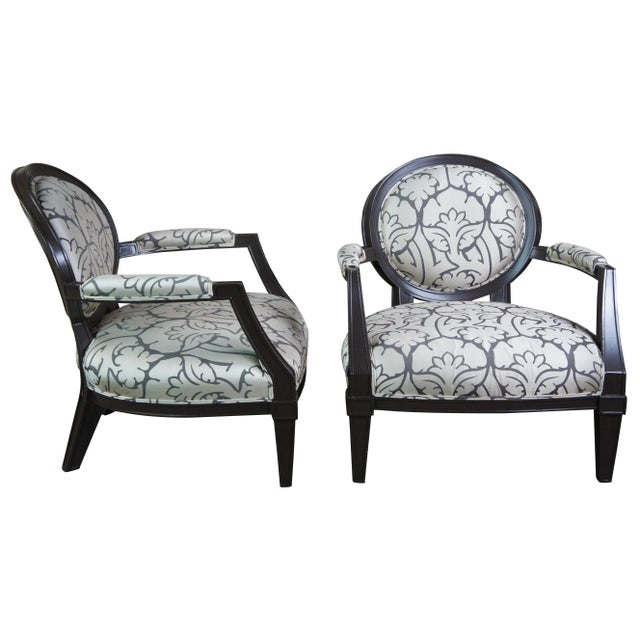 French 2 Brunschwig Fils French Louis XVI Library Club Modern Fauteuil Arm Chairs For Sale - Image 3 of 13