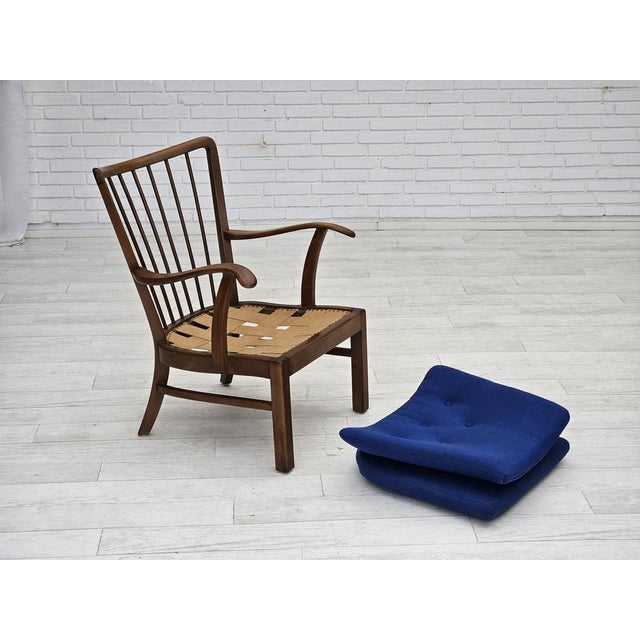 Blue Danish Easy Armchair in Wool Fabric and Beech Wood by Fritz Hansen, 1960s For Sale - Image 8 of 18