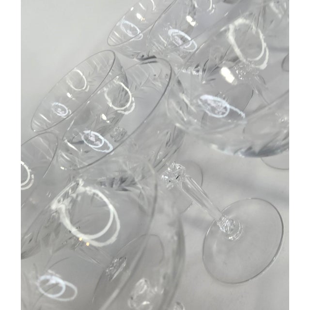 Glass Vintage Handcut Laurel Champagne Coupes- Set of Eight For Sale - Image 7 of 13
