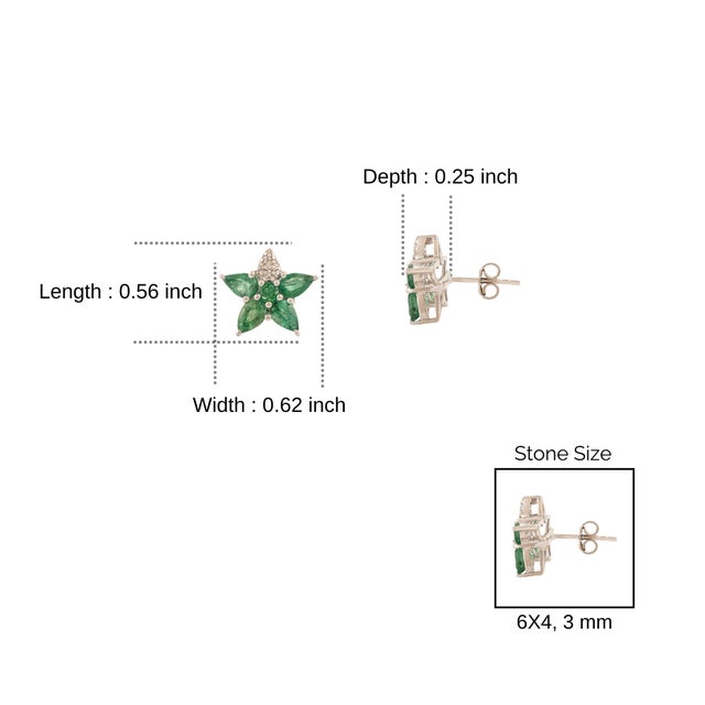 Green Celestial Starburst Emerald & Diamond Stud Earrings in Silver- A Pair For Sale - Image 8 of 10