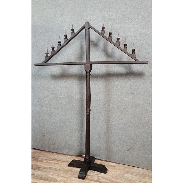 Very large 17th-century chestnut candle holder, circa 1650 For 10 candles (2 holders missing) Cross-shaped base H 206 x W...