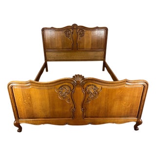 Vintage Louis XV French Oak Double Bed For Sale