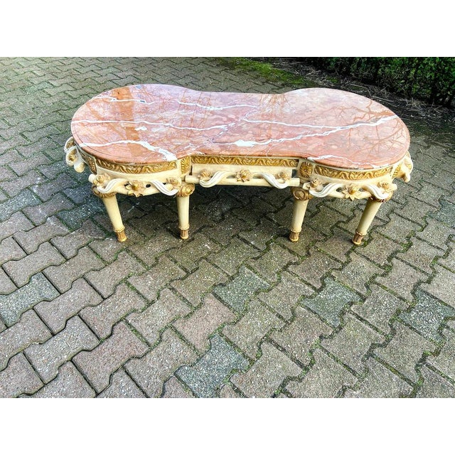 Mid-20c French Louis XVI Cream Gilt Marble Coffee Table For Sale - Image 4 of 17