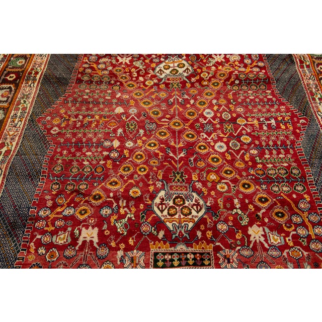 Textile Allover Designed Persian Shiraz Wool Rug in Red For Sale - Image 7 of 9