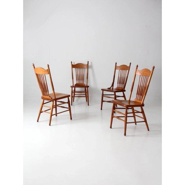 Antique Pressed Back Dining Chairs Set 4 For Sale - Image 10 of 13
