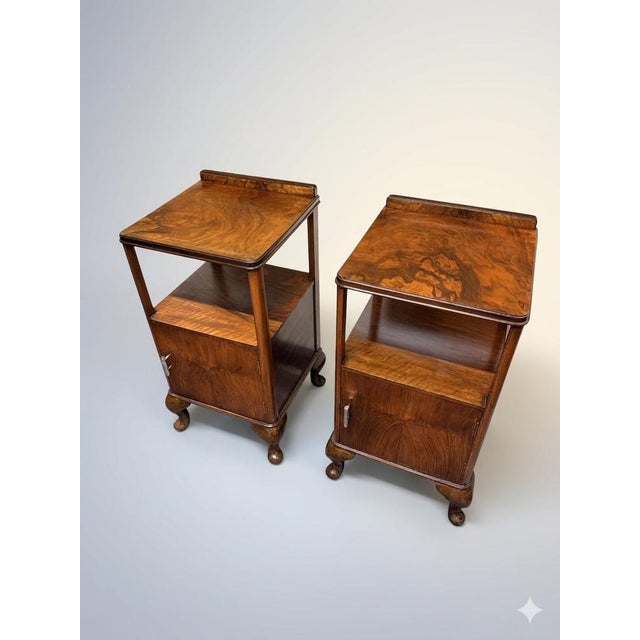 A stunning pair of original 1930s art deco bedside cabinets in beautifully figured burr walnut, crafted in belfast by...