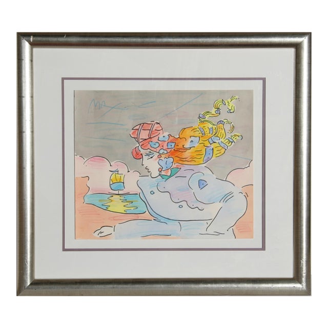 Peter Max, Lady and Sailboat, Ink and Watercolor For Sale