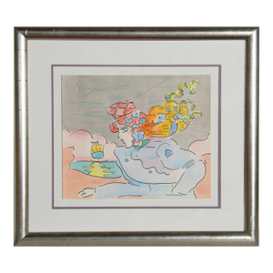 Peter Max, Lady and Sailboat, Ink and Watercolor