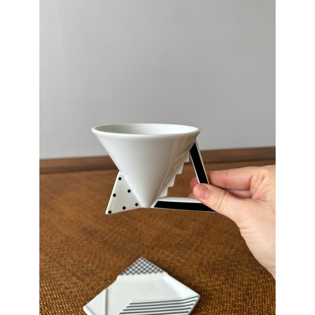 White 1990s Memphis Style Helena Uglow "Millennium" for Mikasa Cup & Saucer Set - 8 pcs For Sale - Image 8 of 14