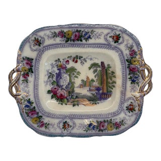Antique English Staffordshire Parma Hand Painted Serving Platter Livesley Powell & Co 1850s For Sale