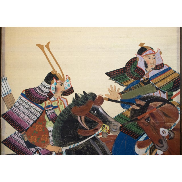 "Samurai", C. 1950s Showa Era Japanese Silk Byobu Screen For Sale - Image 10 of 18