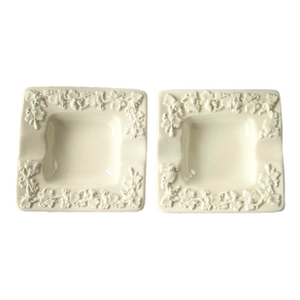Vintage Wedgwood Etruria Embossed Queens Ware Cream Ashtrays- Set of 2
