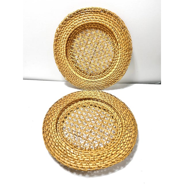 Vintage Woven Rattan & Cane Plate Chargers – Coastal Boho Set of 4 For Sale - Image 4 of 6
