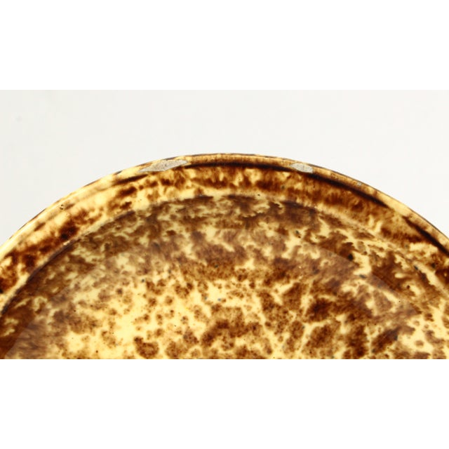 American 19th Century Pair of Rockingham Glaze Spatterware Yellowware Pottery Plates For Sale - Image 3 of 17