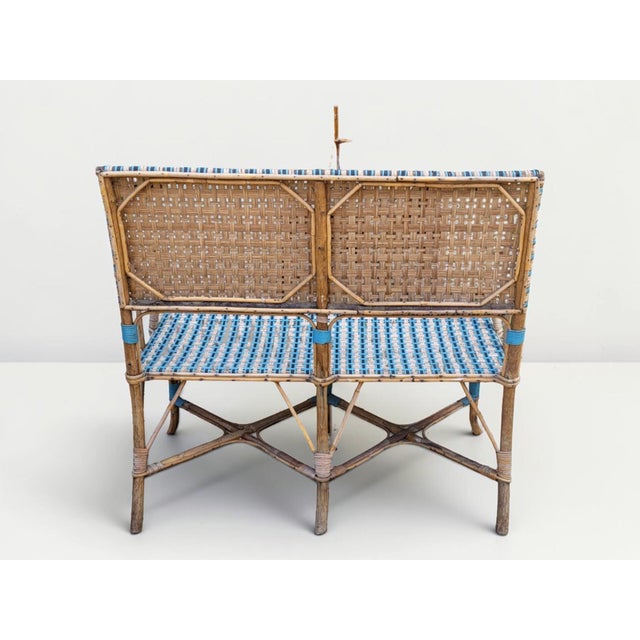 Vintage Two-Seater Rattan Bench, 1950s For Sale - Image 4 of 7