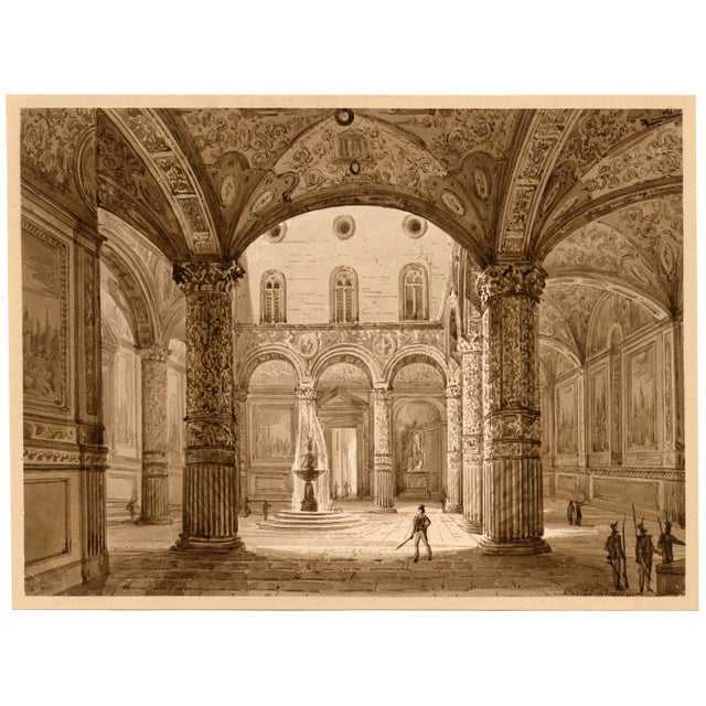 Friedrich Wilhelm Moritz, Courtyard of Palazzo Vecchio, Florence, 1800s, Watercolor For Sale - Image 3 of 7