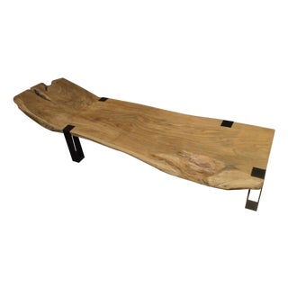 Andrianna Shamaris Teak Wood and Steel Chaise For Sale
