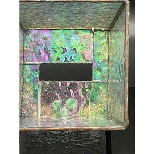 Vintage Handmade Iridescent Stained Glass Tissue Box Cover Art Glass Decor For Sale - Image 9 of 15