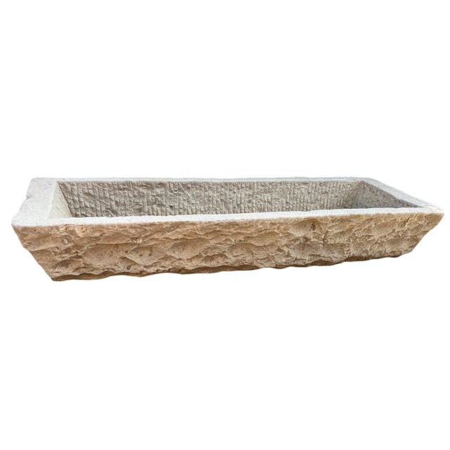 Vintage large rustic hand chiseled stone trough planter. Heavy solid piece wonderful for outdoor use or display.