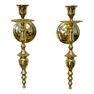 Mid-Century Federal Traditional Brass Wall Candleholder Scones - a Pair. For Sale
