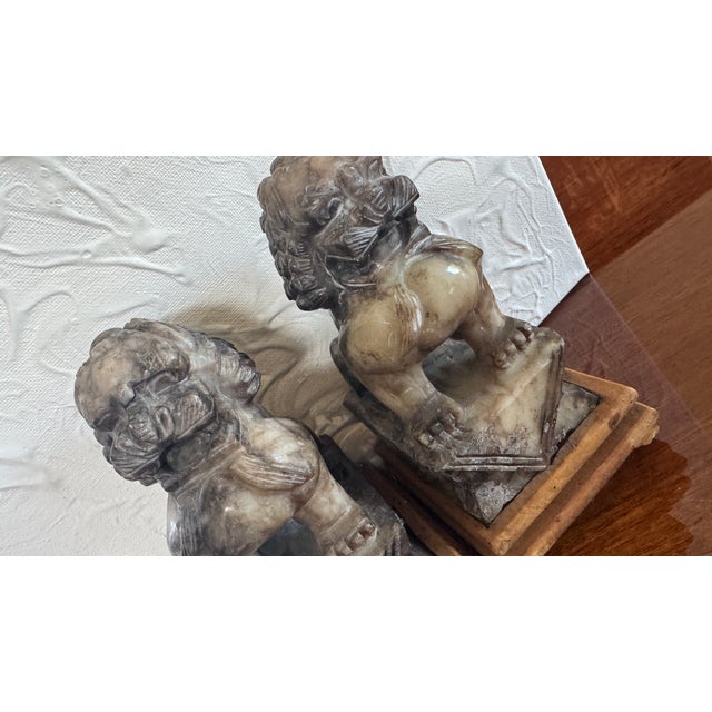 Vintage Foo Dogs Gray Marble Chinese Temple Lions 6” Tall For Sale - Image 11 of 14