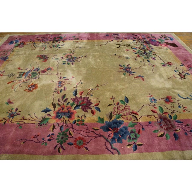 Elegant Pink and Gray Color Floral Design Antique Chinese Art Deco Carpet For Sale - Image 9 of 9