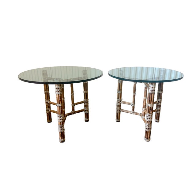 1970's Attributed McGuire Furniture Leather Wrapped Bamboo Accent Tables - A Pair For Sale - Image 9 of 12