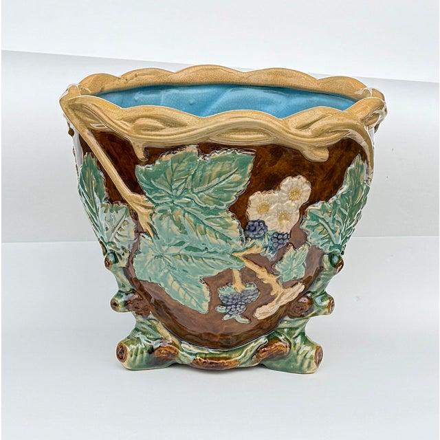 English Antique Majolica Faux Bois Ceramic Jardiniere, Japan For Sale - Image 3 of 11