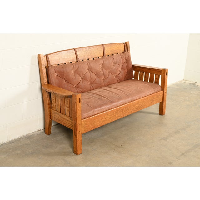 Harden Furniture Harden Furniture Antique Mission Oak Arts & Crafts Settle Sofa or Bench, Circa 1910 For Sale - Image 4 of 13