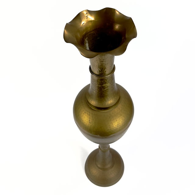 Gargantuan 30" Tall Vintage Hammered Brass Baluster Floor Vase For Sale - Image 4 of 14