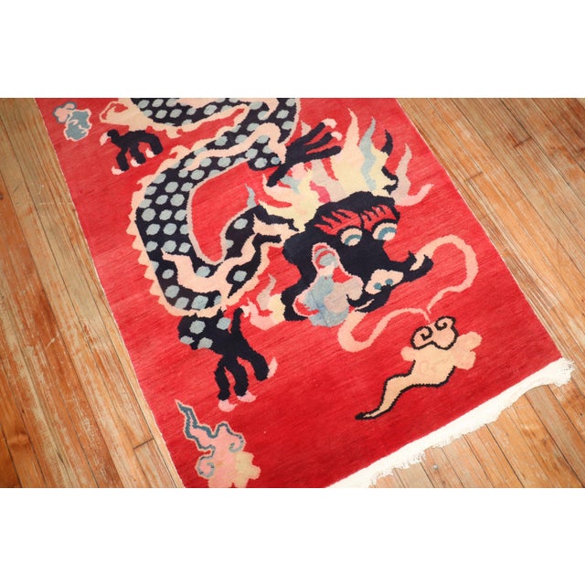 Zabihi Collection Red Dragon Vintage Tibetan Rug - 3' x 5'7" For Sale - Image 4 of 8