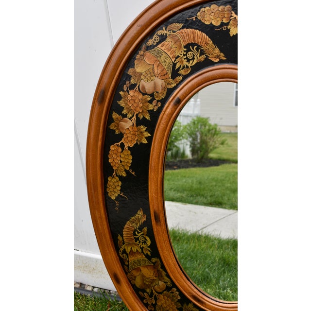 Vtg. Painted Oval Tuscan Style Wall Mirror W/Fruit & Cornucopia Designs For Sale - Image 9 of 13